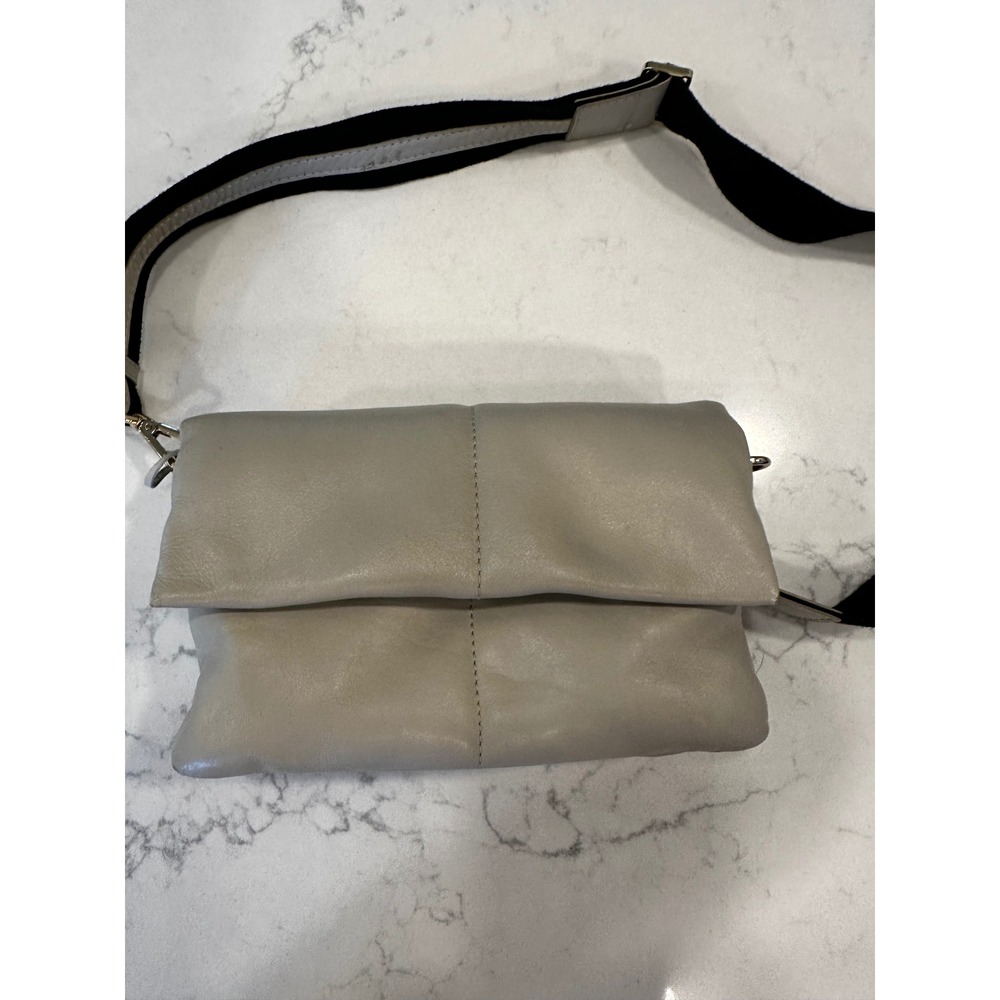 Genuine Leather Triple Gusset Crossbody Bag Light Gray Stone RN 75343